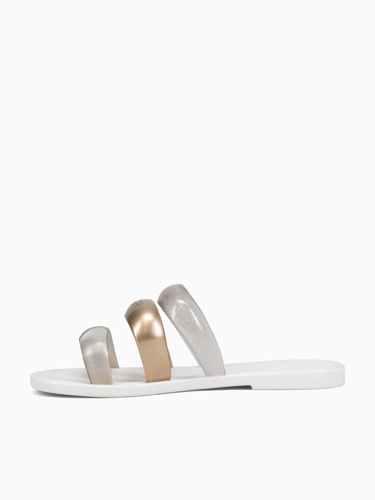 Discount Melissa eclipse slide bronze gold jelly White