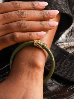 Online BuDhaGirl fauna crocodile all weather bangle (awb) - jade Dark Green