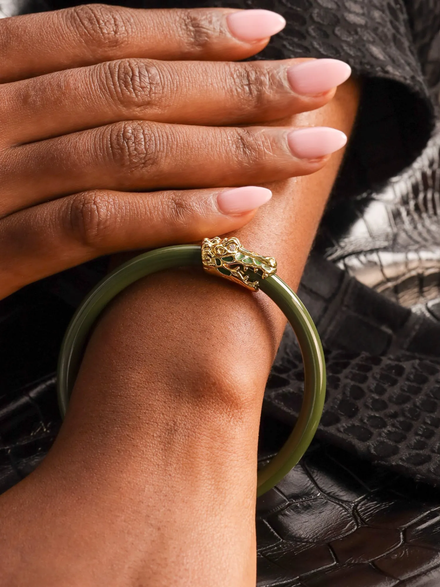 Online BuDhaGirl fauna crocodile all weather bangle (awb) - jade Dark Green