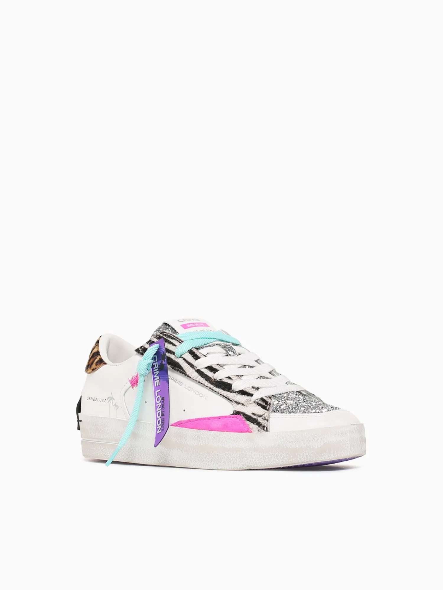New CRIME LONDON sk8 deluxe 20105pp7 10 wht zebra lea White